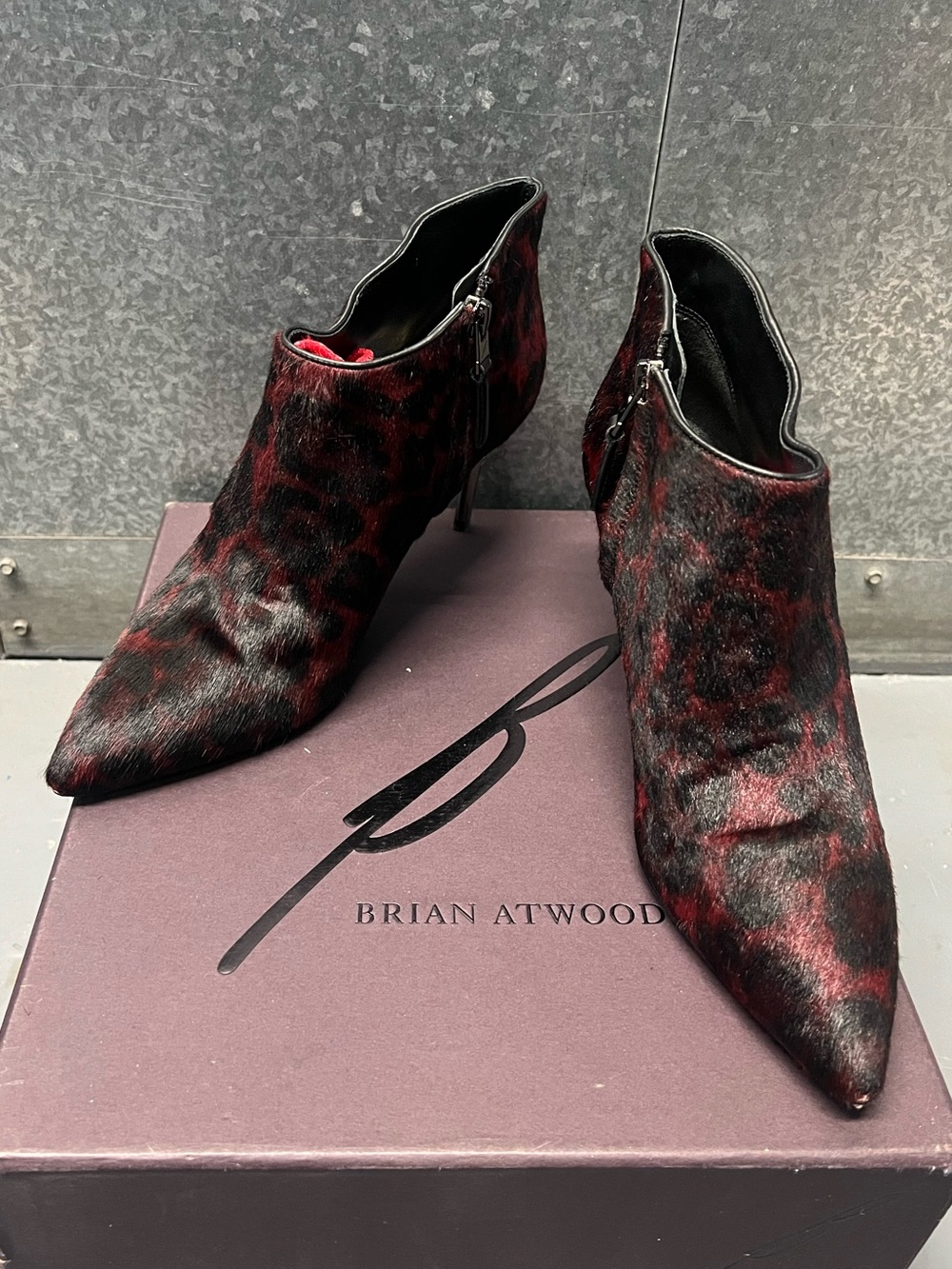 Brian Atwood Animal Print Leather Ankle Boots – Pointed Toe Size 7.5